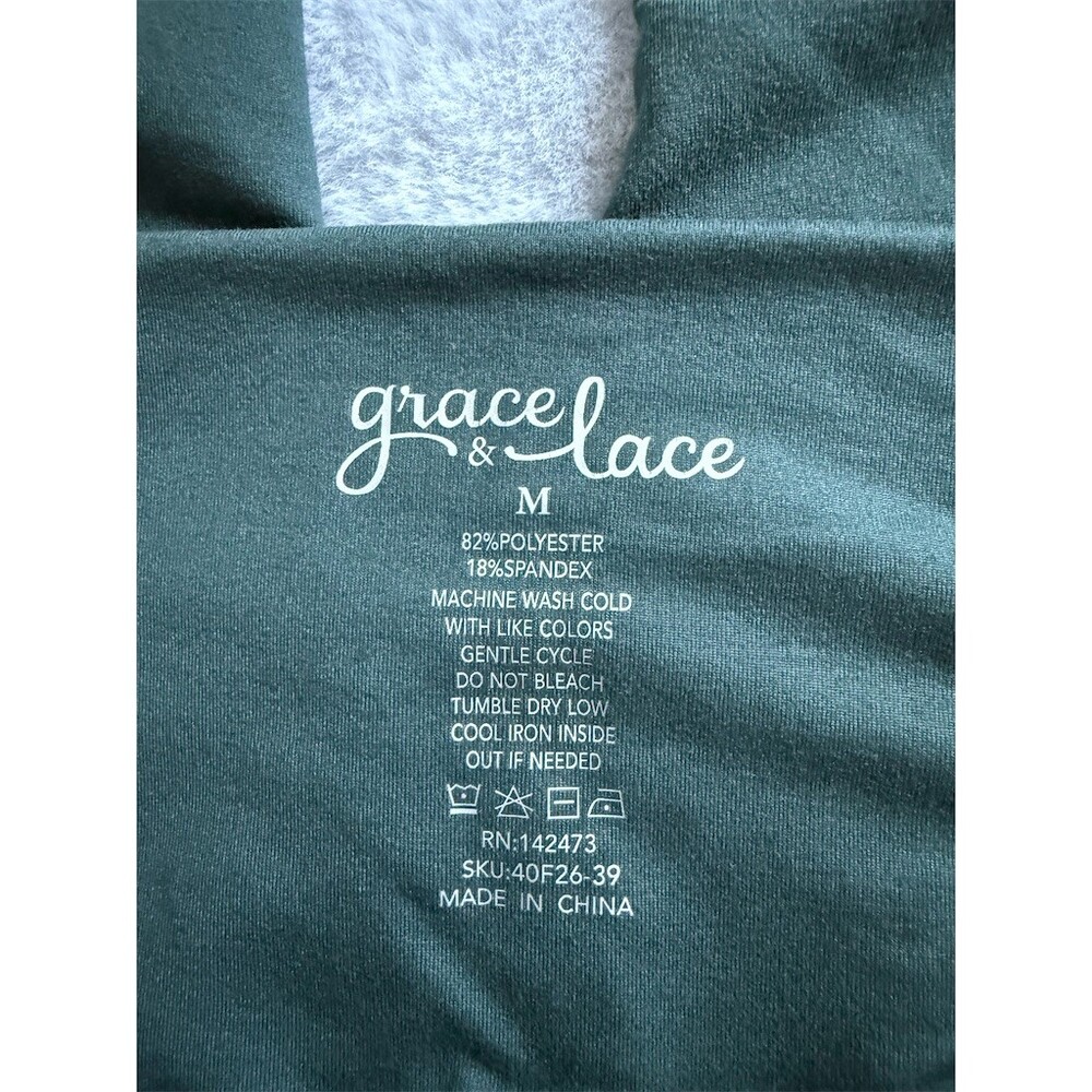 Grace & Lace Leggings Womens Size M Dark Green High Rise Pocket Yoga Ankle - Picture 3 of 4